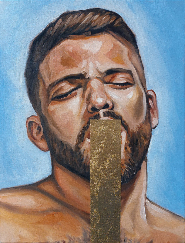 Ek-stasis #2 (2023), Jonathan Sardelis, oil and gold leaf (imitation) on canvas, 40,5 x 30,5 cm
