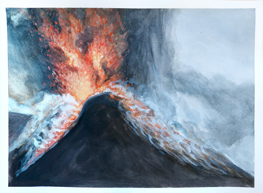 Etna (2022), Jonathan Sardelis, watercolour on paper, 28 x 38 cm
