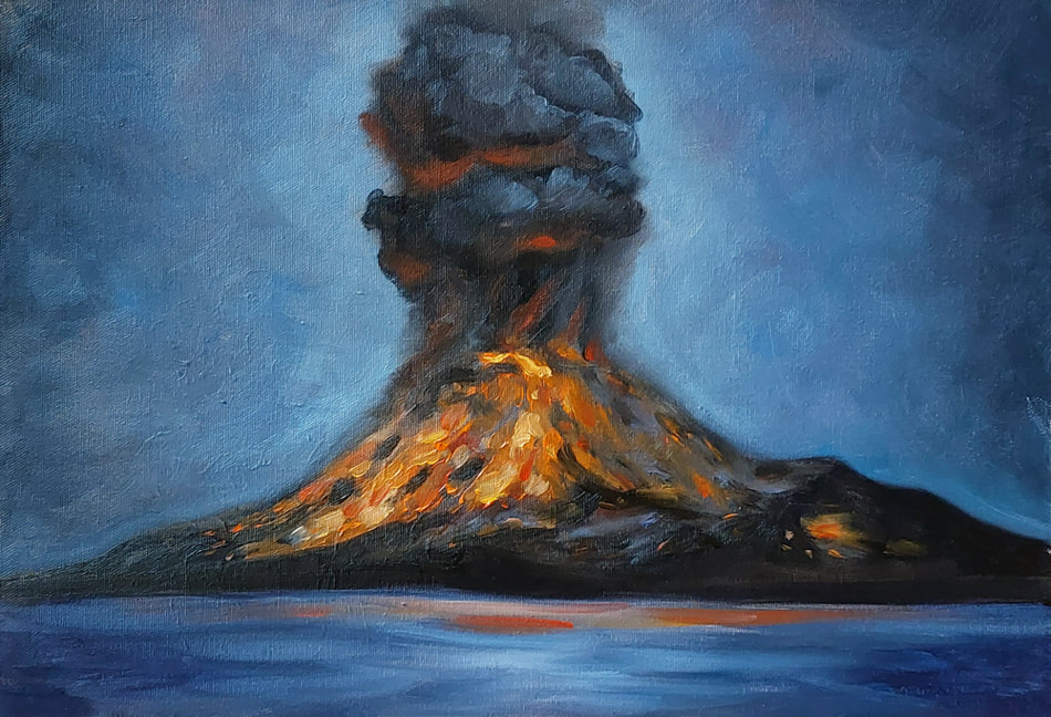 Anak Krakatau (2022), Jonathan Sardelis, oil on canvas stretched on board, 30 x 40 cm