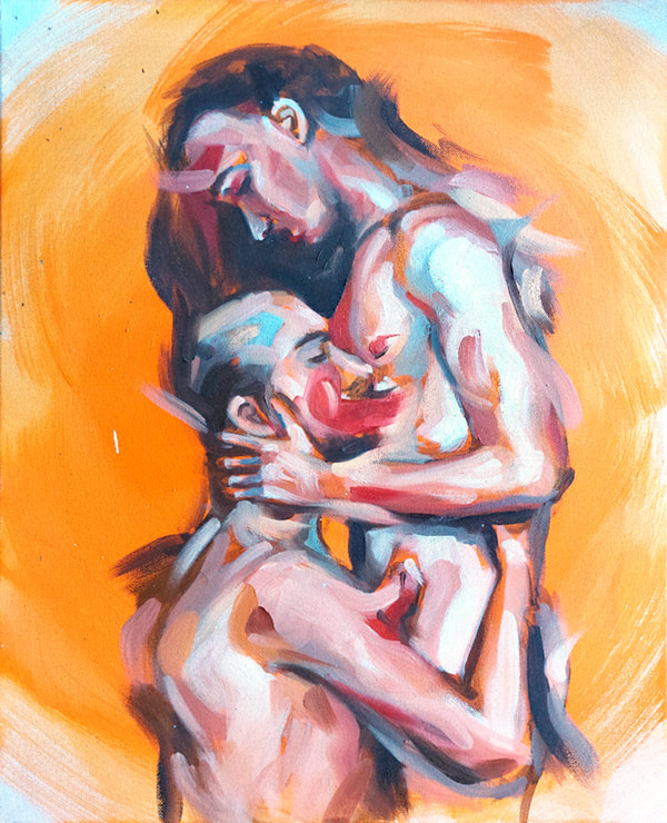 Sans titre (L'étreinte) (2020), Jonathan Sardelis, huile sur toile, 51 x 40,5 cm