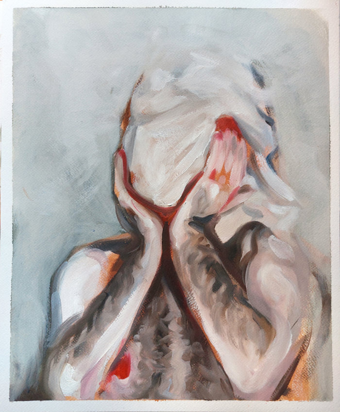 Silence (2020), Jonathan Sardelis, huile sur papier, 43 x 35 cm