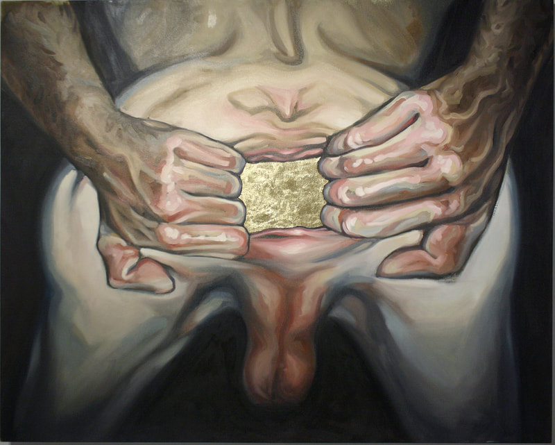 Teocuitlatl (2019), Jonathan Sardelis, oil on canvas, gold leaf (imit.), 152 x 122 cm